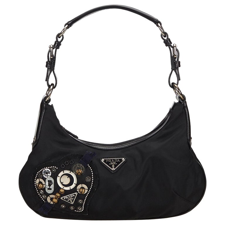 Prada Black Nylon Beaded Heart Shoulder Bag at 1stdibs