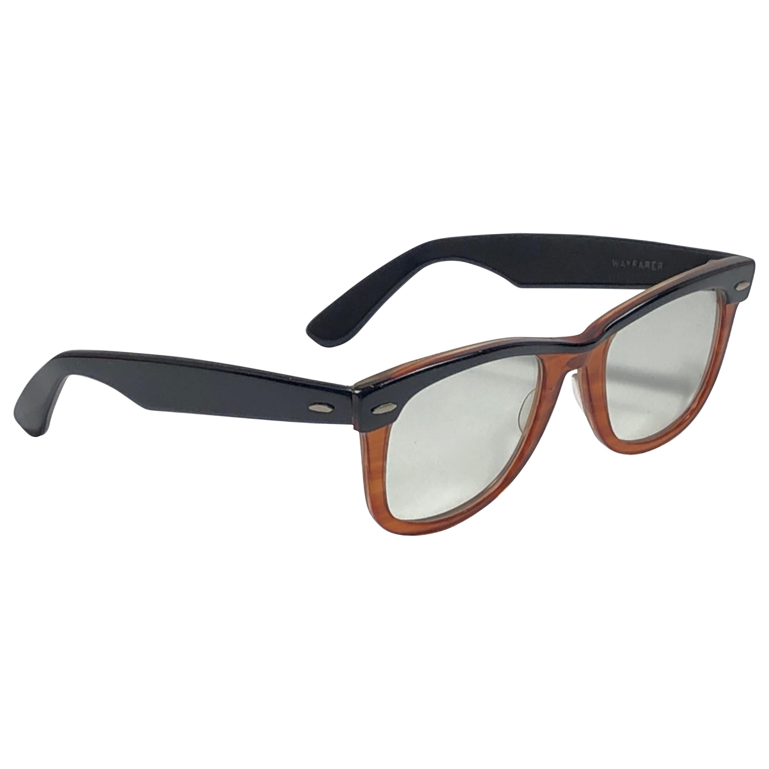 New Ray Ban Wayfarer 1980's Classic Black & Amber Light Lens B&L USA Sunglasses
