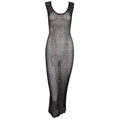 F/W 1995 Dolce & Gabbana Black Knit Sheer Fishnet Maxi Dress