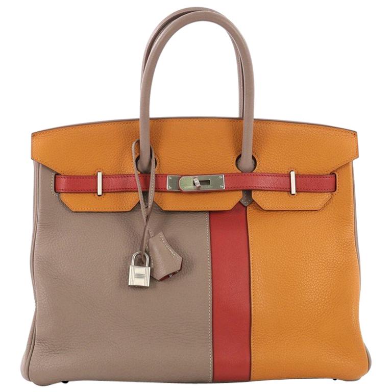 Hermes Birkin Handbag Tricolor Clemence and Swift with Brushed Palladium Hardwar