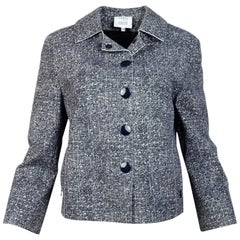 Akris Navy/White Tweed Print Jacket Sz 12 Akris Navy/White Tweed Print Jacket Sz 12