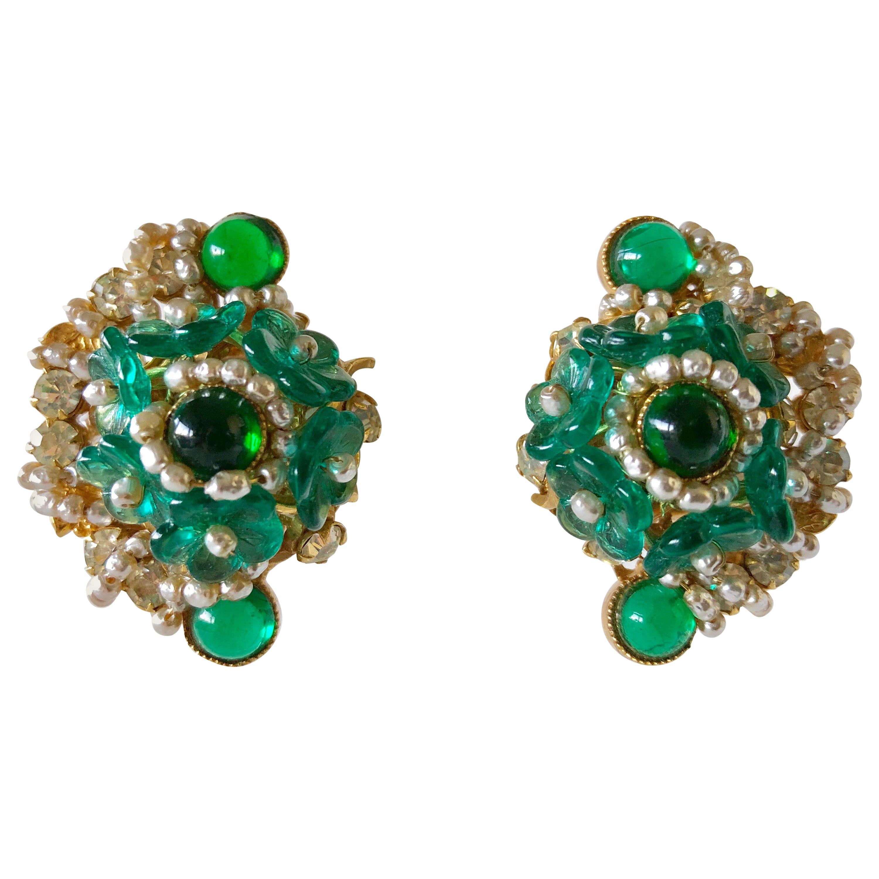 William de Lillo Faux Emerald Diamanté Statement Earrings 
