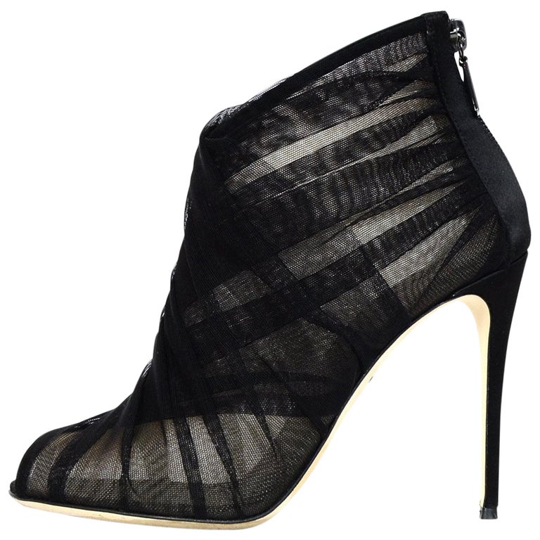 Dolce & Gabbana Black Tulle Stretch Floral Booties Shoes main image 0