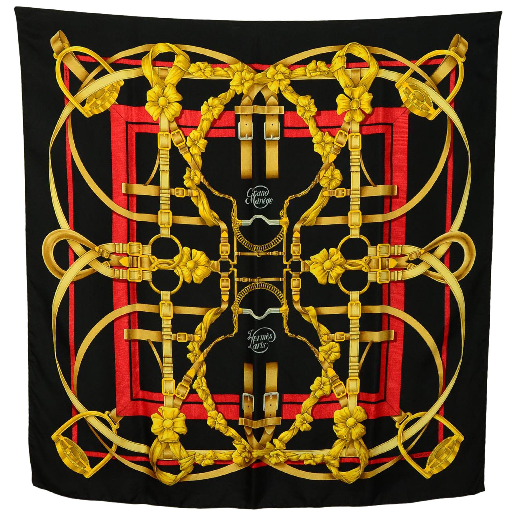 Hermes Red/Black/Gold Grand Manege 90cm Silk Scarf
