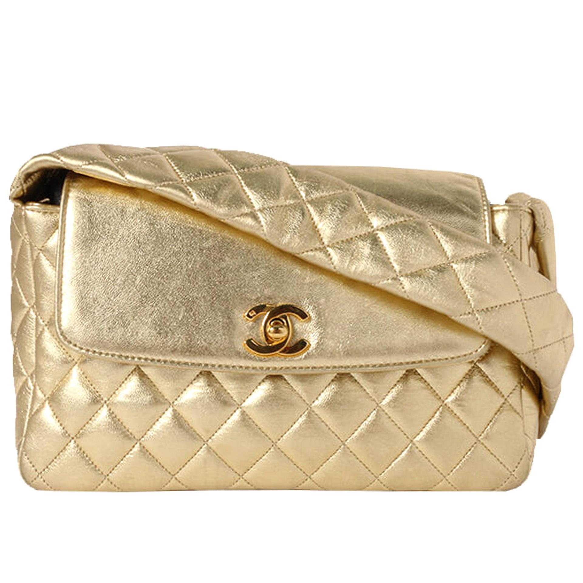Chanel Classic Rare Limited Edition 1994 Gold Metallic Quilted Lambskin Flap Bag