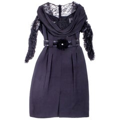 Used CHANEL Dress in Black Silk and Chantilly Lace Size 38FR