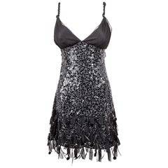 JENNY PACKHAM Cocktail Dress in Black Silk with Sequins and Feathers Size 10UK