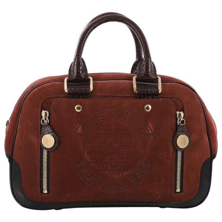 Louis Vuitton Havane Stamped Trunk Bowler Bag Suede GM For Sale at 1stdibs