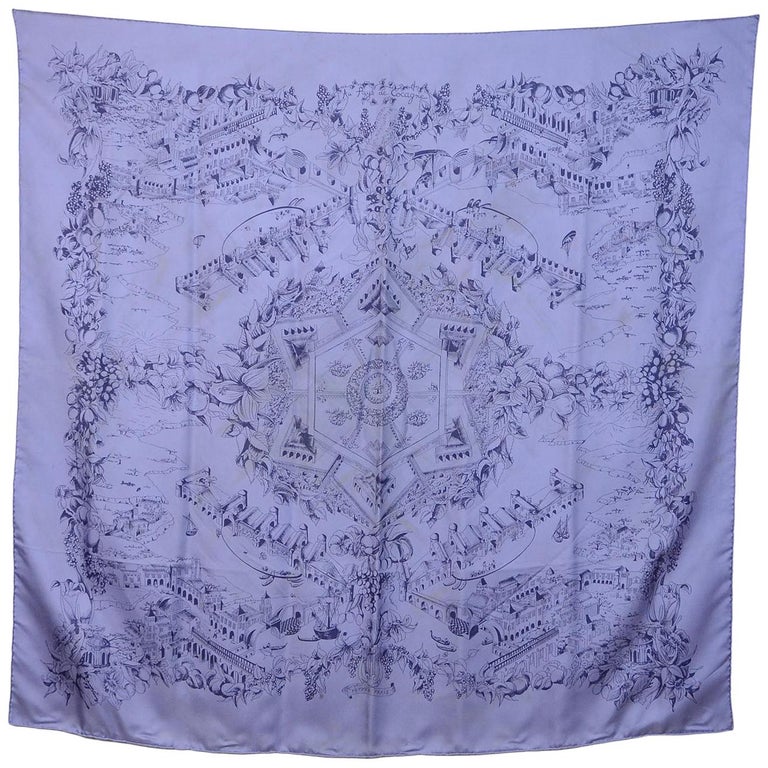 HERMES Calle 90 silk Au Pays de Cocagne at Paradise scarf Floral beige