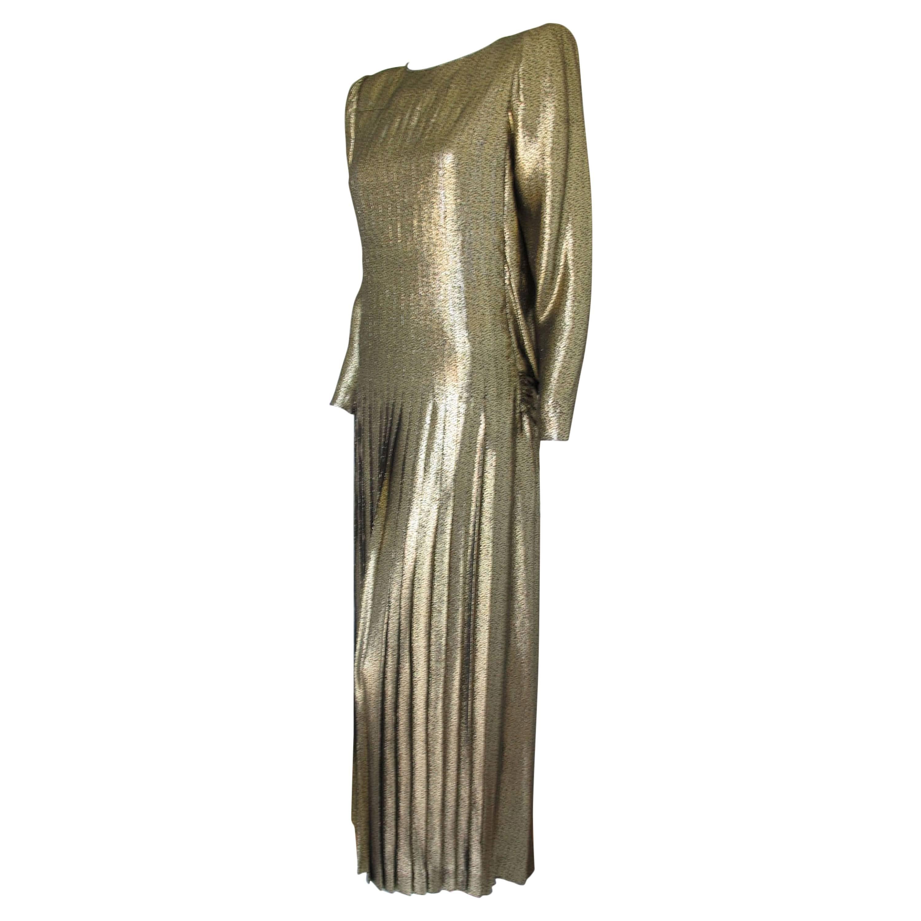 Brown Vintage Valentino Gold Lame Evening Gown Dress w/Oversized Bow Detail