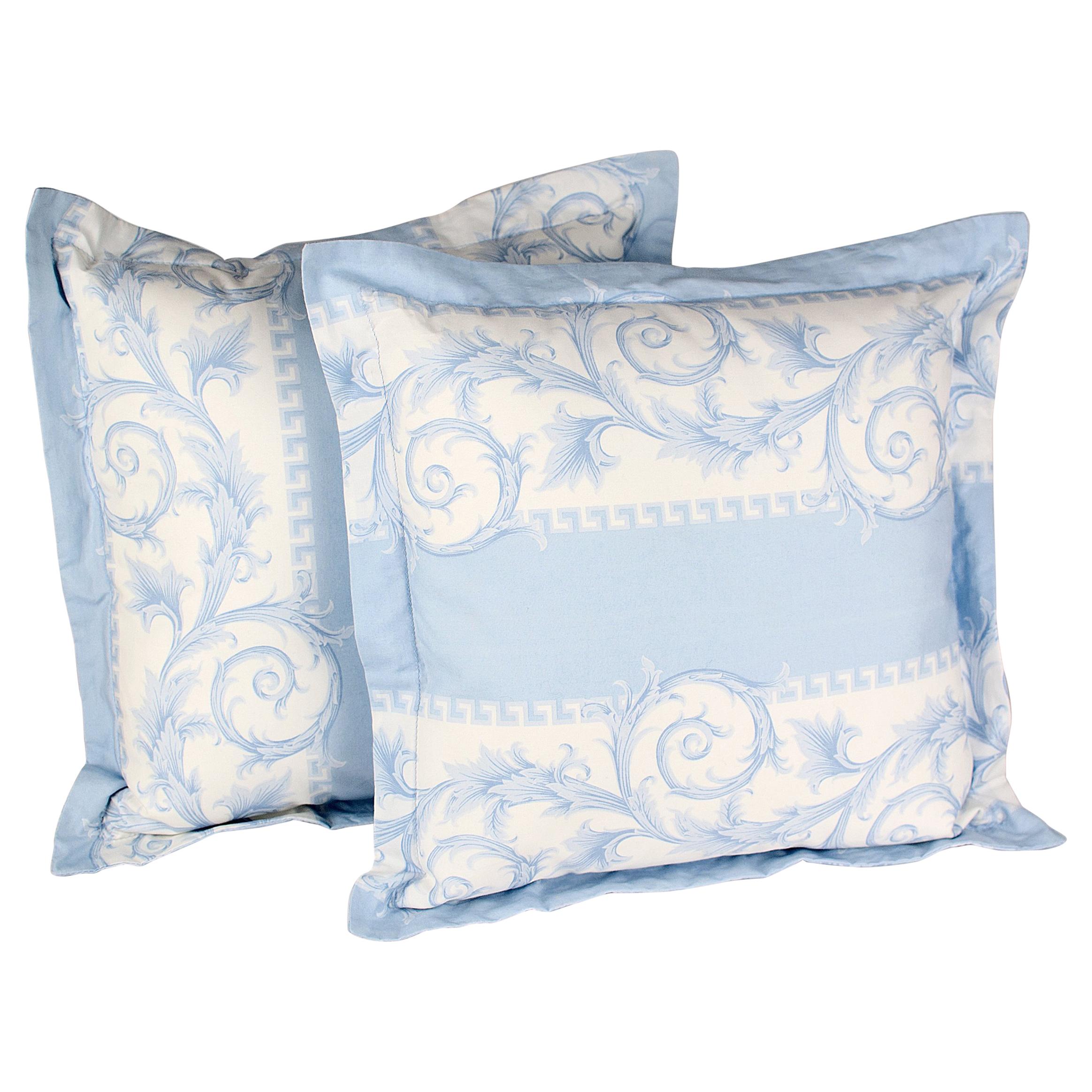 SET of TWO VERSACE BLUE WHITE BAROCCO PRINT PILLOWS