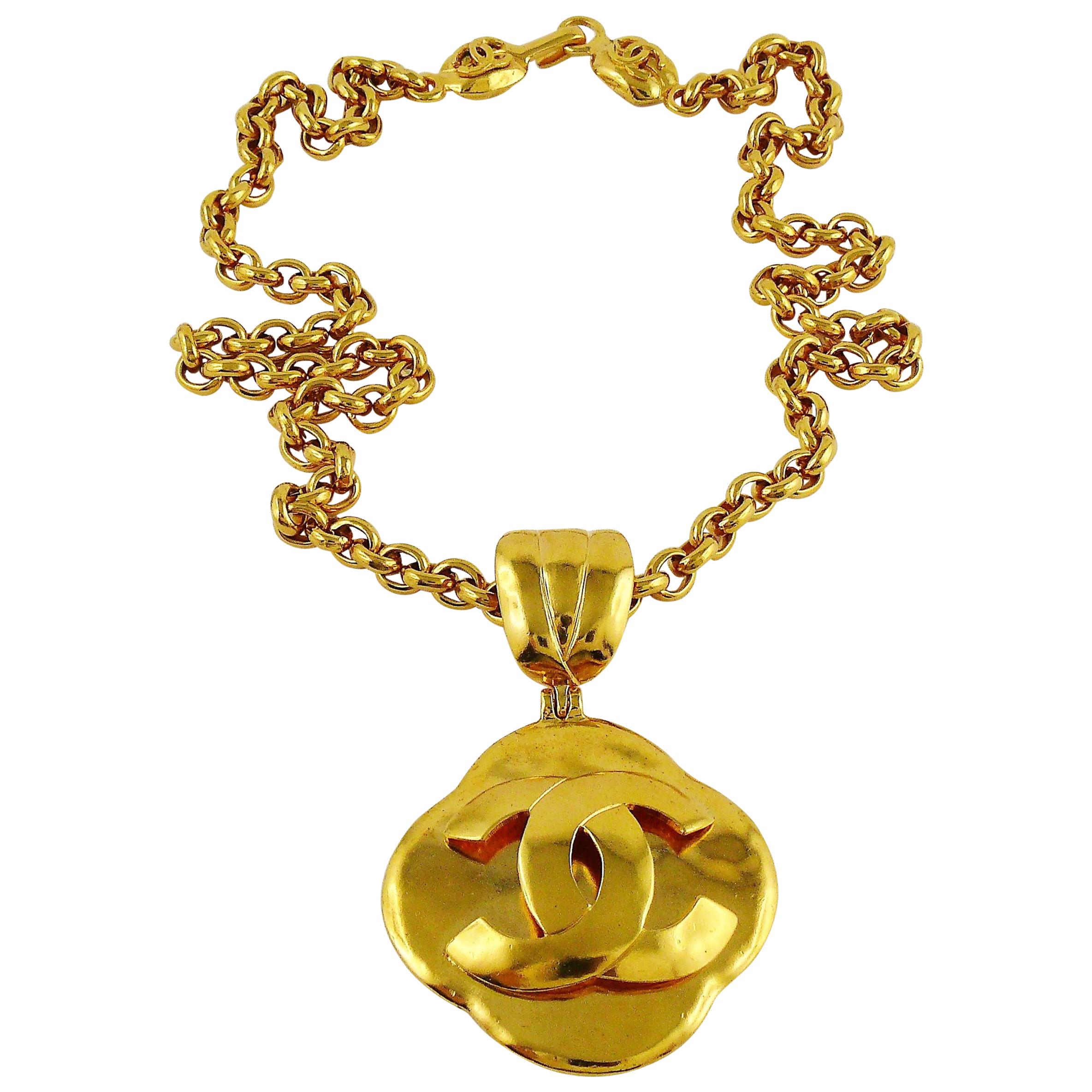Chanel Vintage Gold Toned Logo Pendant Necklace, 1997 at 1stDibs