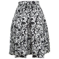 CH Carolina Herrera Monochrome Floral Patterned Brocade Flared Skirt M