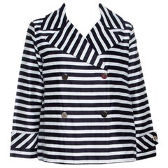 CH Carolina Herrera Navy Blue and White Striped Double Breasted Jacket M