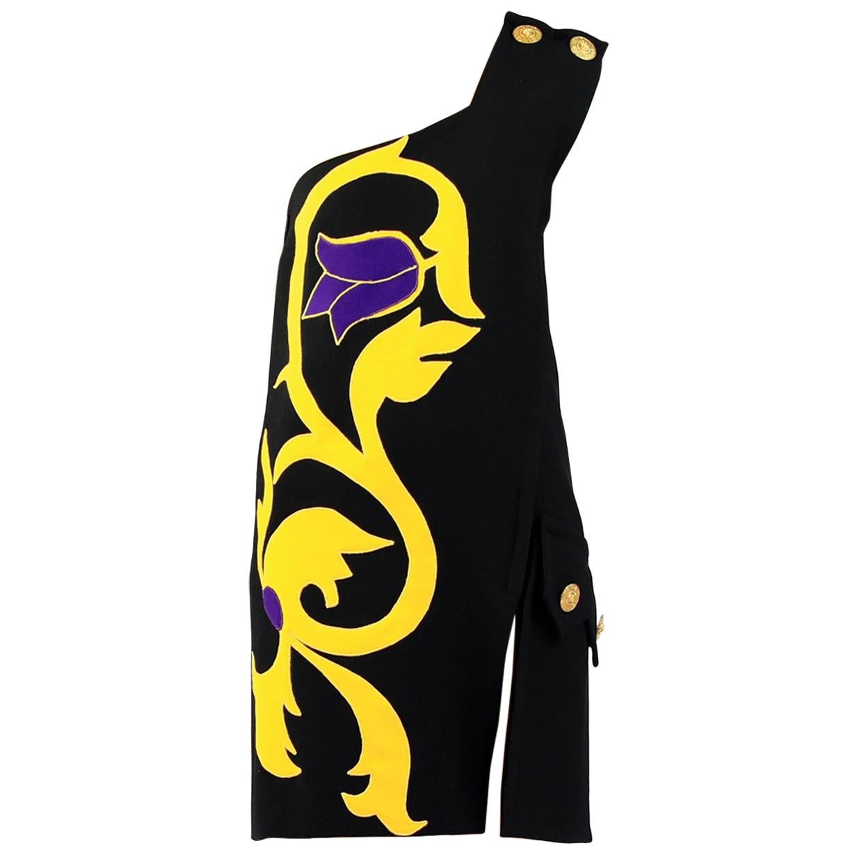 Versace ButtonDetailed Tulip Applique One Shoulder Dress For Sale at