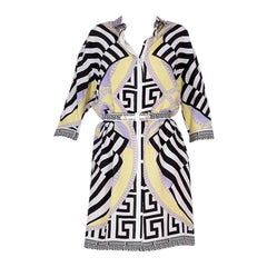 NEW VERSACE WAVE THE FLAG PRINT 100% SILK SHIRT DRESS w/ BELT