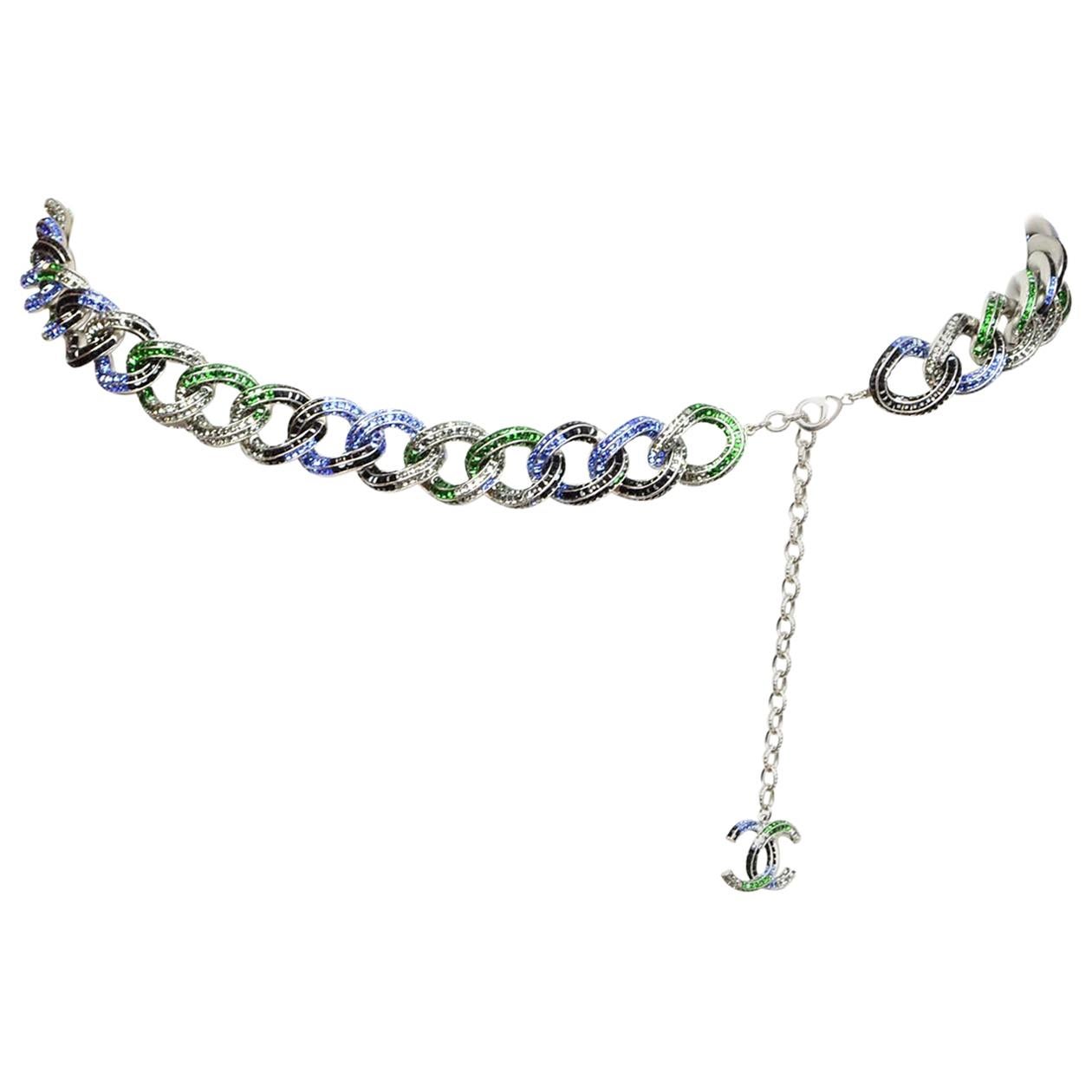 Chanel Blue/Green/Black Crystal Encrusted Chain Belt 32" W/ CC rt. $14, 200