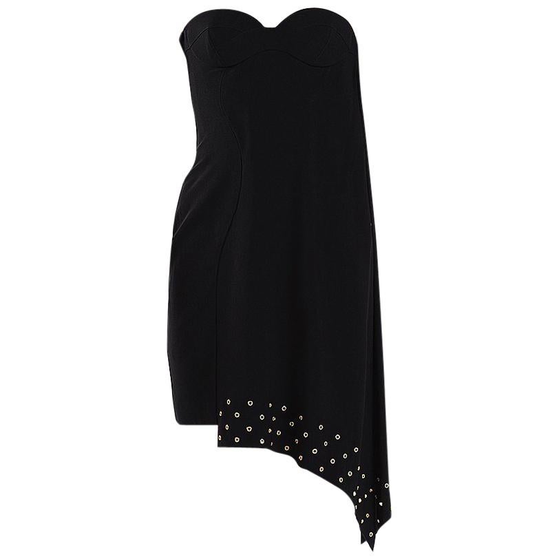 RESORT 2012 LOOK#11 VERSACE BLACK EYELET STUDDED ASYMMETRIC DRESS Size 38 For Sale