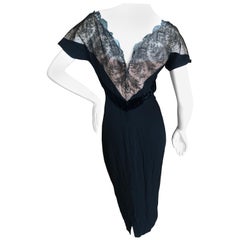 Dorothy O'Hara Hollywood Vintage 1950's Lace Cocktail Dress with Velvet Trim