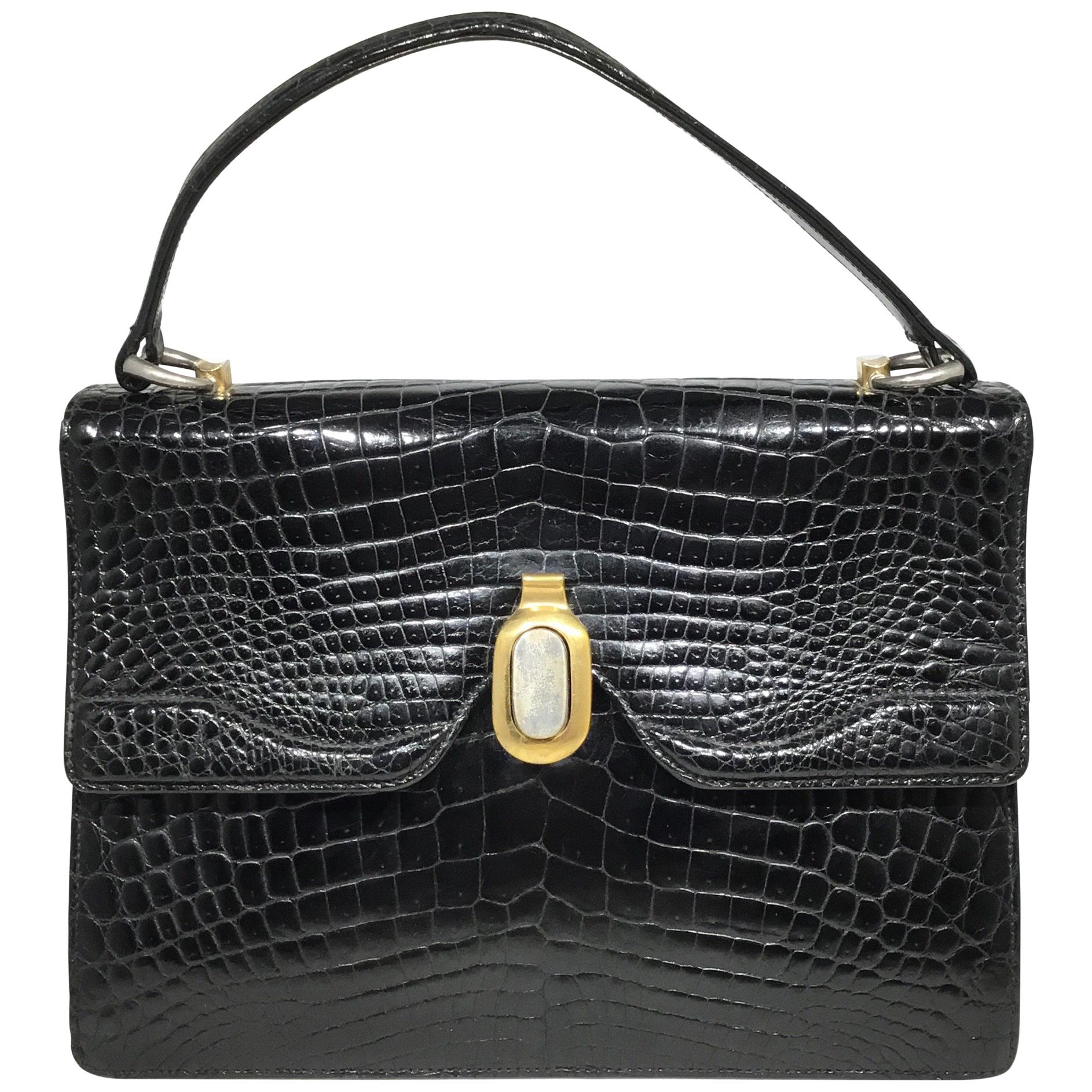 Vintage Gucci 1960’s Black Crocodile Handbag