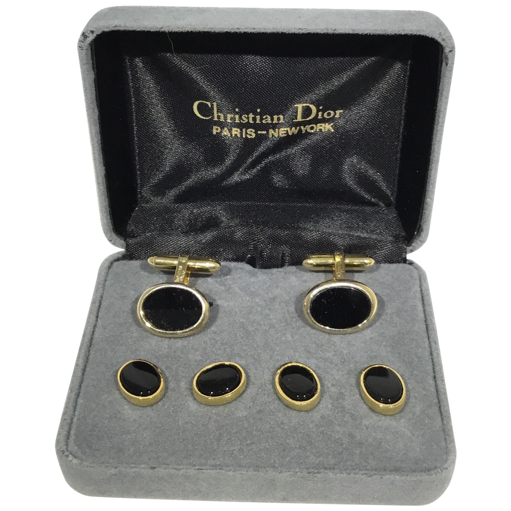 Christian Dior Vintage 1970’s Gold and Black Cuff Links