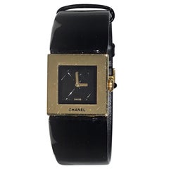 Vintage Chanel 18k Gold Matelassé Watch w/ Patent Leather Band