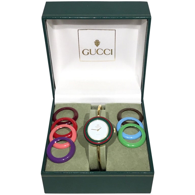 Vintage Gucci Interchangeable Bezel Watch with Box at 1stDibs