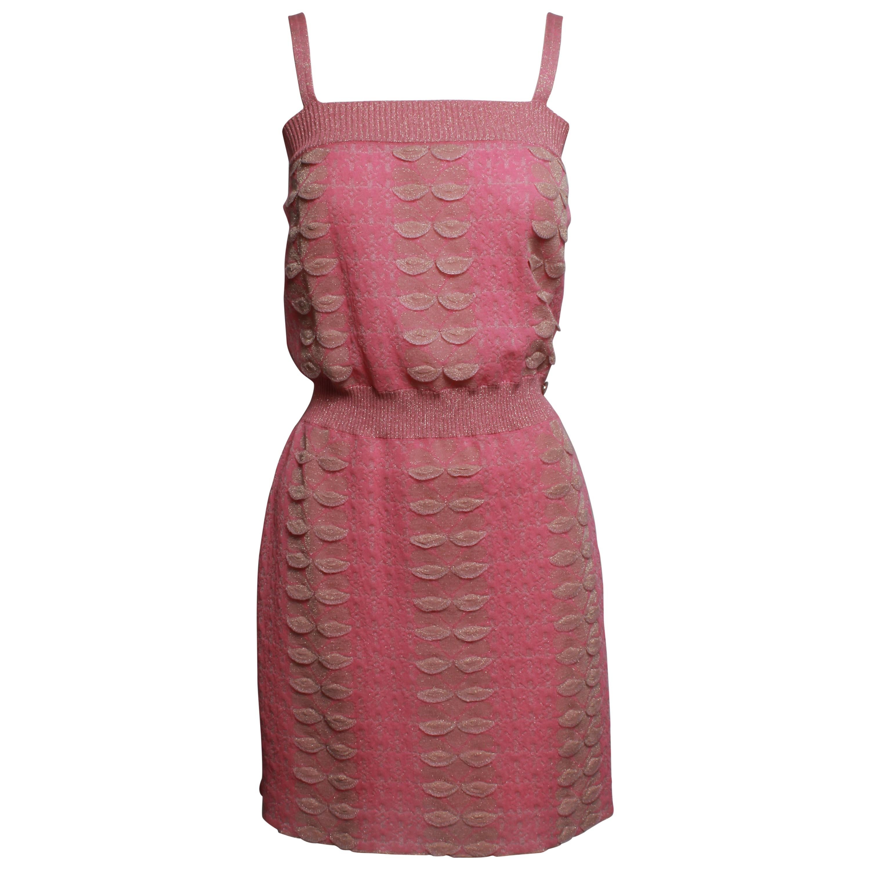 CHANEL 2016 Pink and Metallic Knit Mini Dress