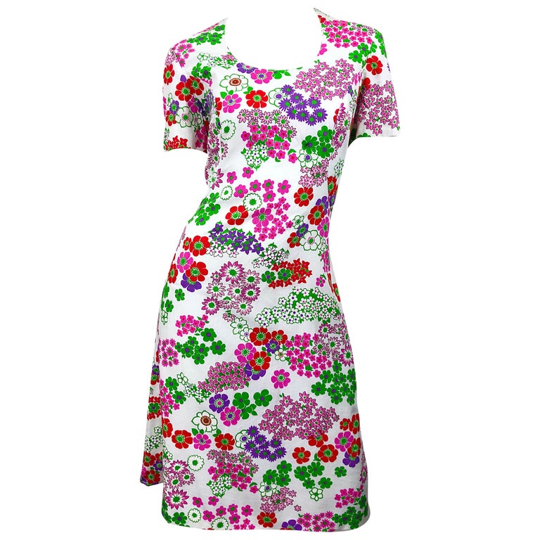 1960s Saks 5th Avenue Silk / Cotton Short Sleeve Vintage 60s A - Line Dress  For Sale at 1stDibs