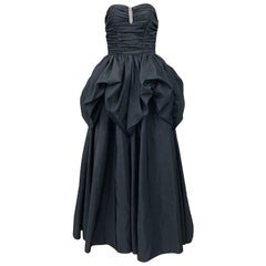 Vintage Mike Benet Sz 0/2 1980s Black Strapless Rhinestone Strapless Bustle Gown