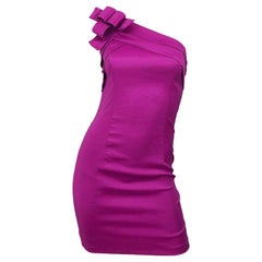 1990s One Shoulder Sexy Size 2 / 4 Fuchsia Hot Pink Origami Vintage Mini Dress