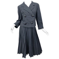 1960s Christian Dior Demi Couture Charcoal Grey Classic Vintage 60s Skirt Suit