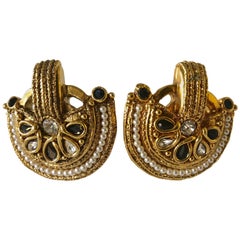 Gold Byzantine Pearl Statement Earrings 