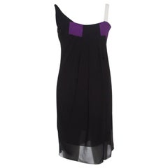 Dior Black Colorblock Silk Draped Front Sleevless Dress M