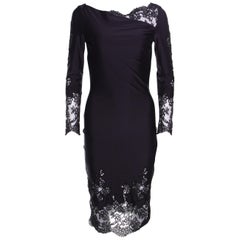 Ermanno Scervino Navy Blue Draped Neckline Lace Detail Fitted Midi Dress XS