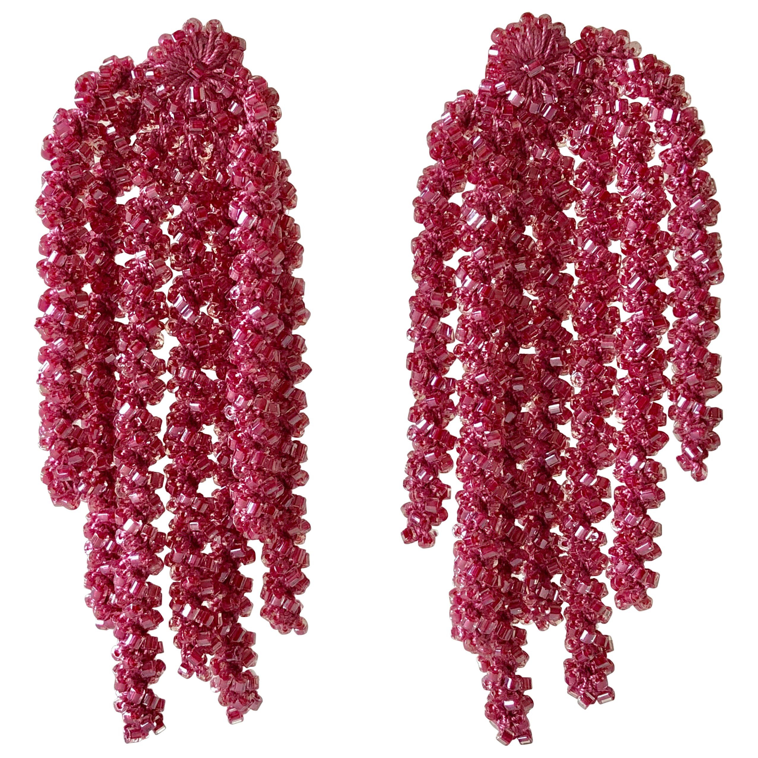 Large Linear Pink Designer Statement Earrings 