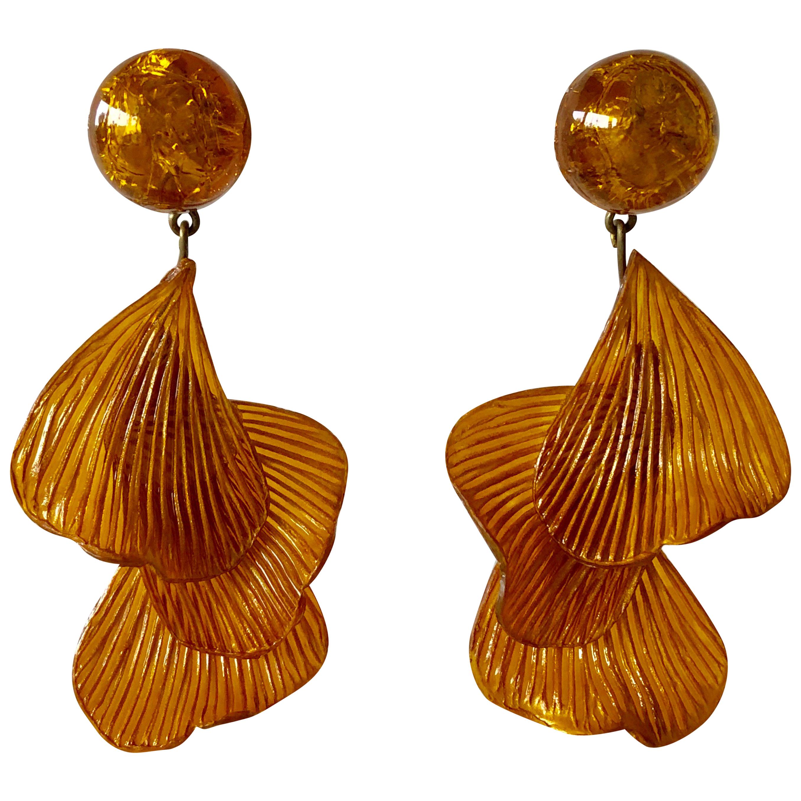 Orange Architectural Wave Statement Earrings 