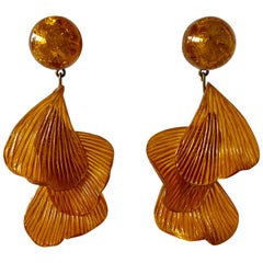 Orange Architectural Wave Statement Earrings