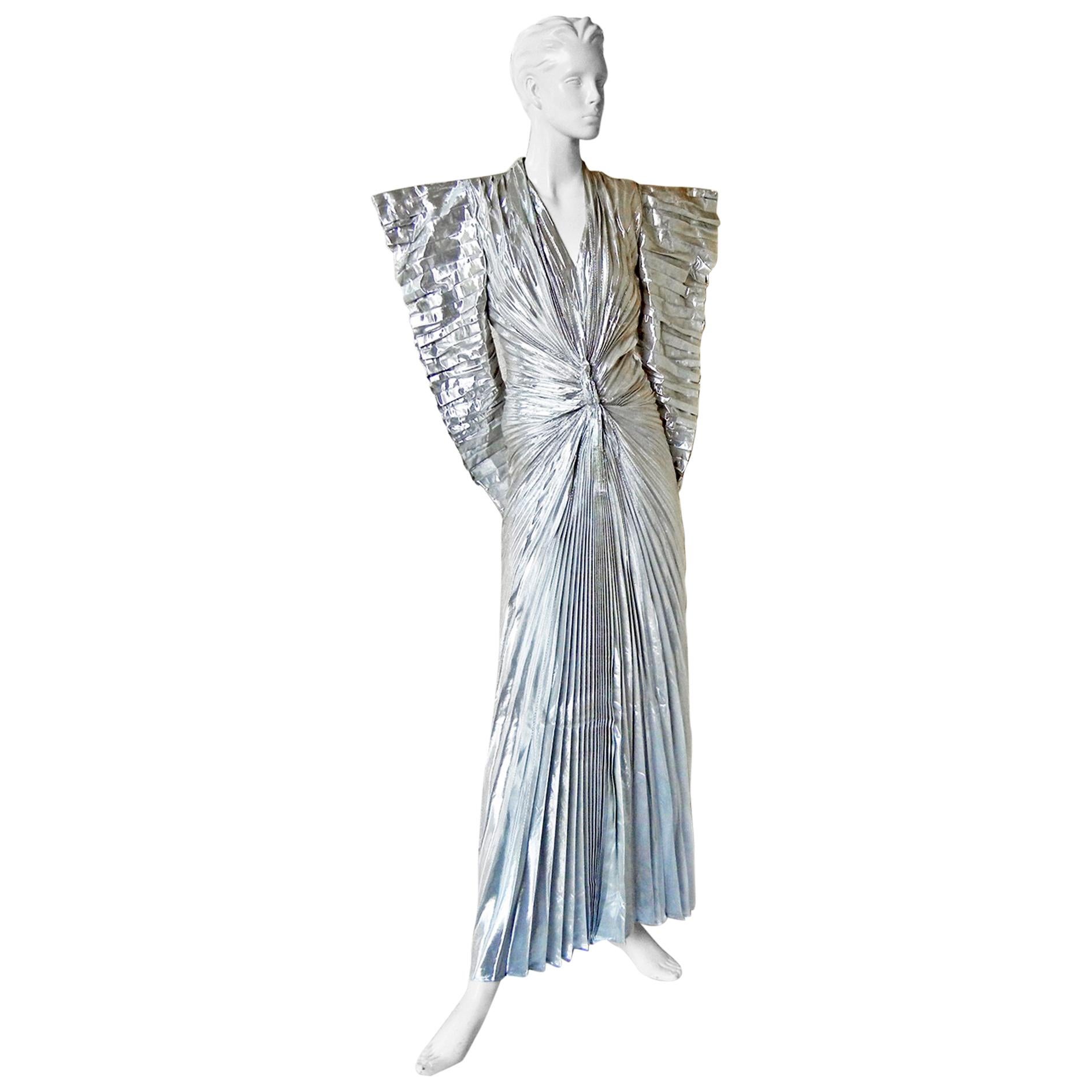 Thierry Mugler 1979 "The Future is Now" Silver Lame Futuristic Dress  