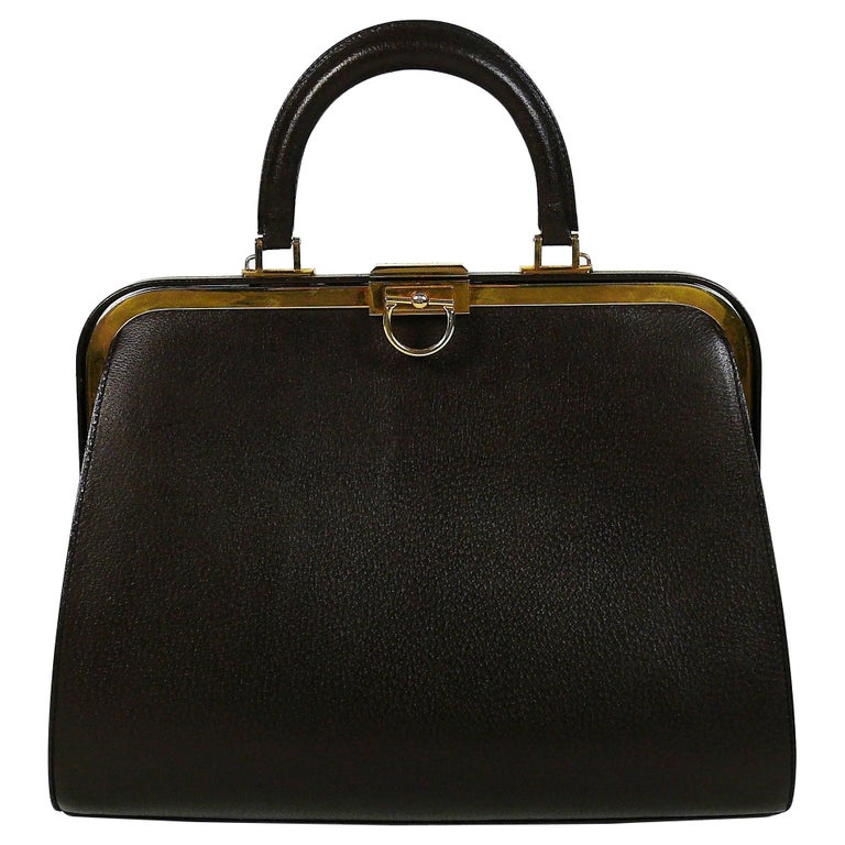Christian Dior Vintage Grained Brown Leahter Doctor Style Handbag For Sale