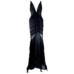 UNWORN Gucci by Tom Ford FW 2004 Black Silk & Tassle Evening Gown Dress 40