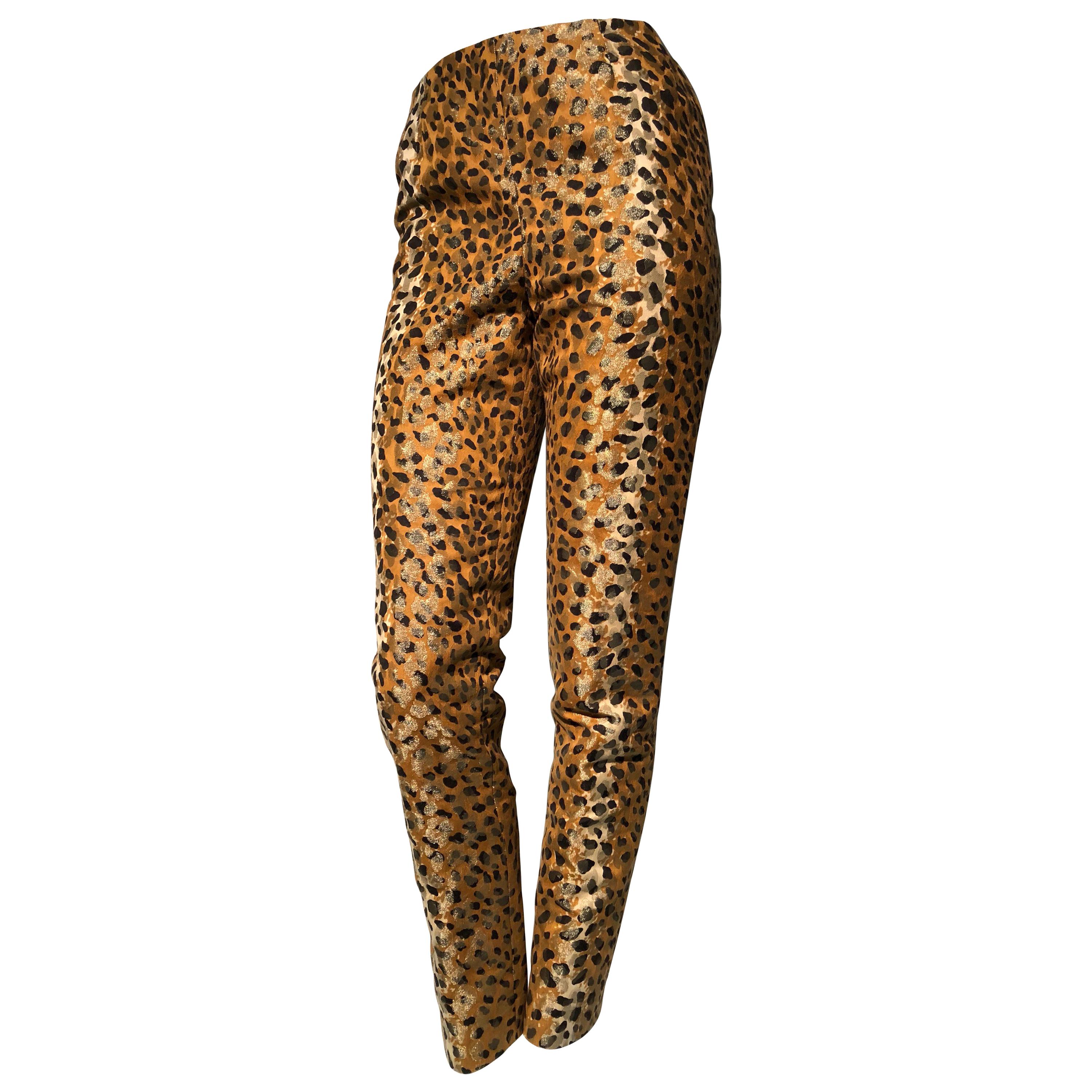 1980s Bill Blass Leopard Brocade Lamé Cigarette Pants For Sale