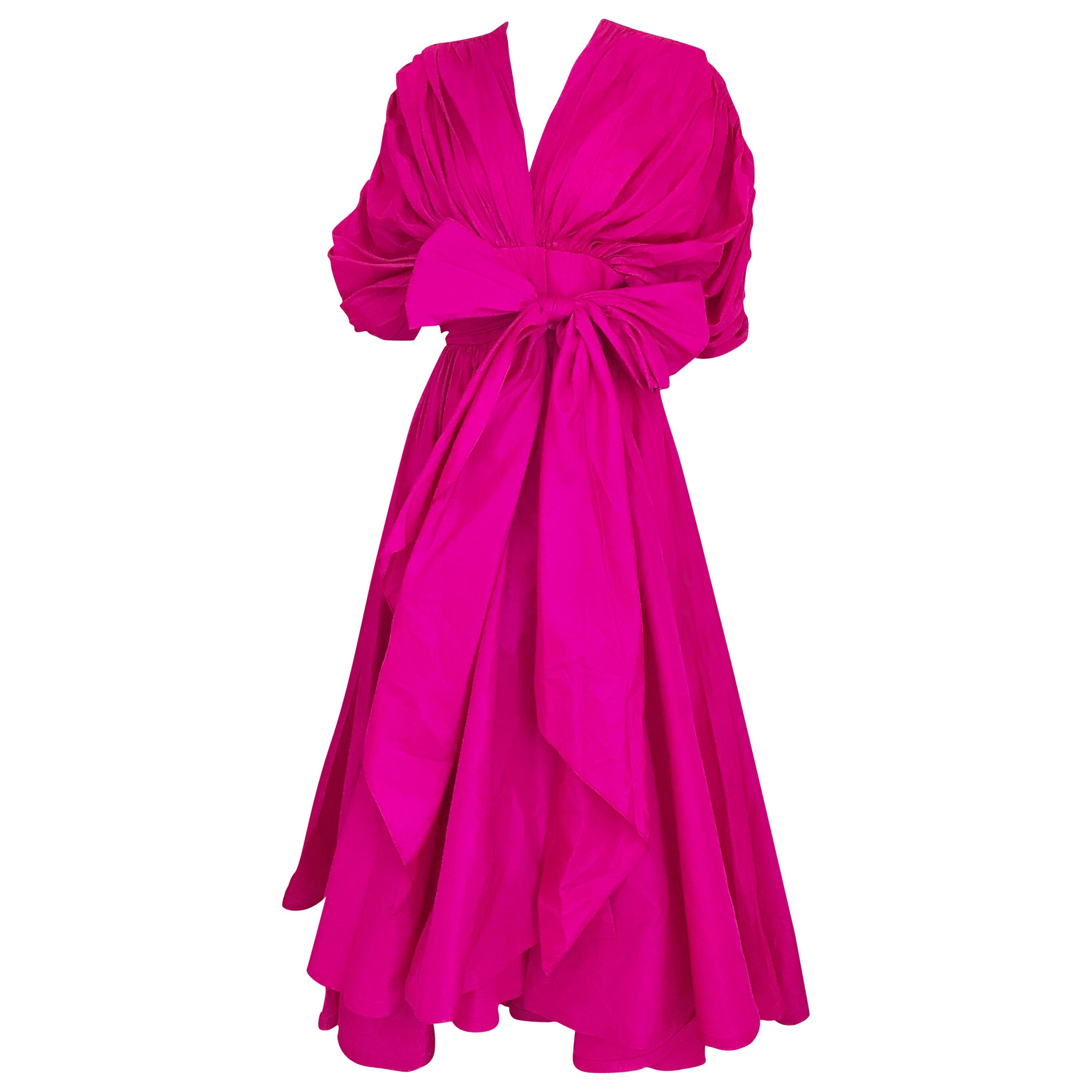 Vintage Oscar De La Renta Magenta Silk Dress at 1stDibs