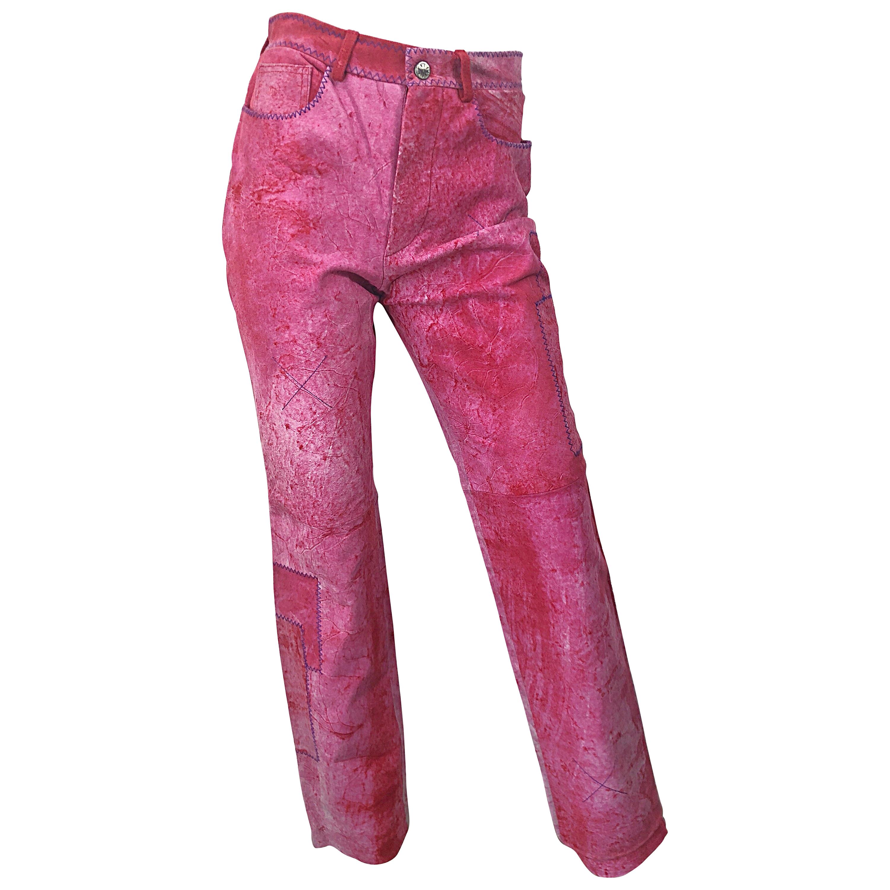 NWT Romeo Gigli 1990s Pink Suede Sz 4 / 6 High Waist Straight Leg Vintage Pants  For Sale