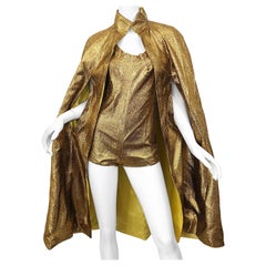 1970er Jahre Gold Lurex Lame Disco Studio 54 Vintage 70er Jahre Romper und Umhang Jacke