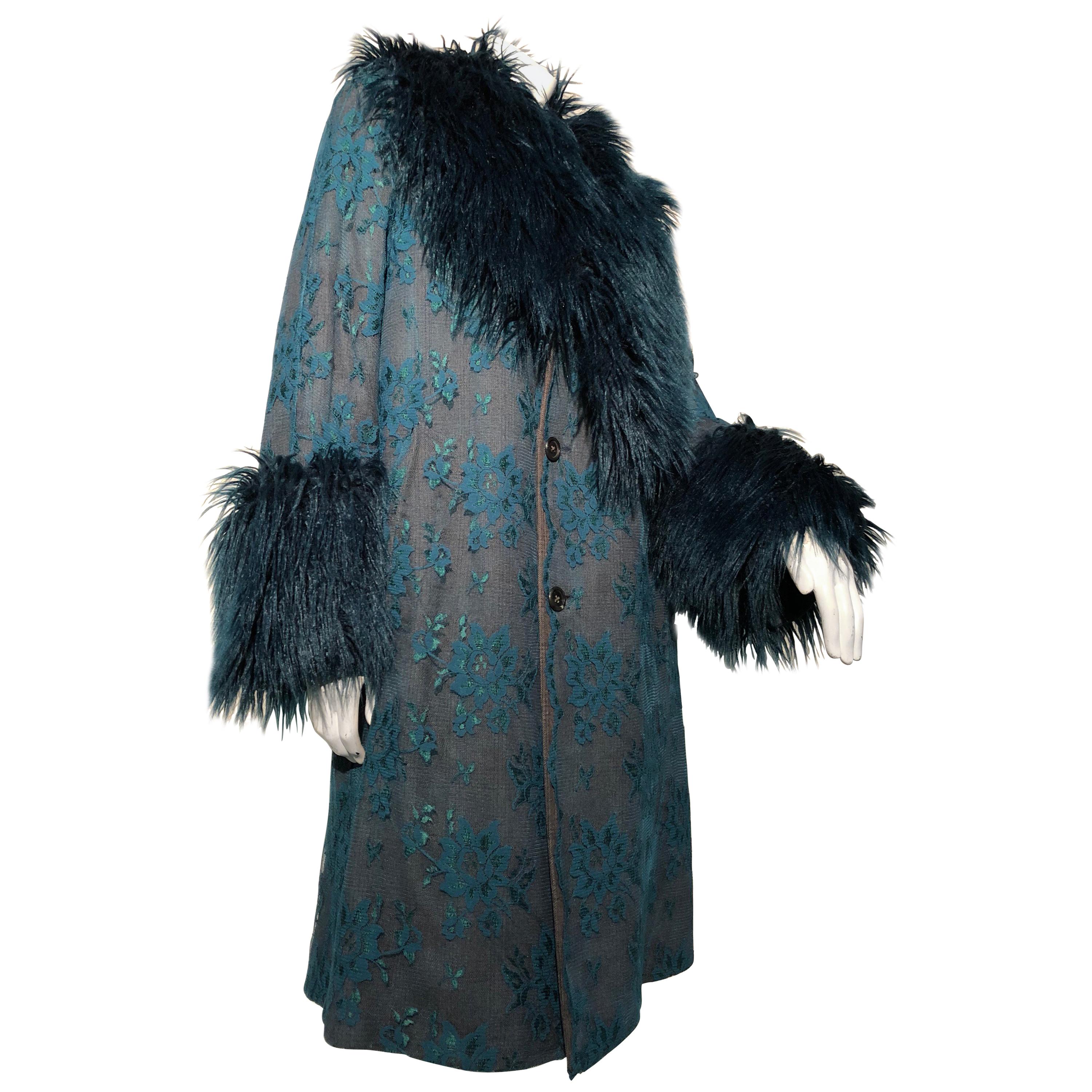 Torso Creations 1950s Grey Wool Coat W/ Teal Lace Overlay & Coordinated Faux Fur