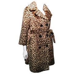 Vintage 1960s Faux Leopard Fur Trench Coat W/ Original Belt By Somali 