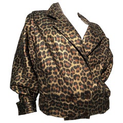 Retro 1980s Andrea Pfister Metallic Leopard Print Leather Bomber Jacket