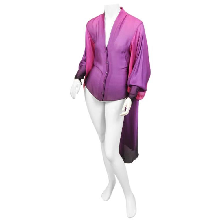 Alexander McQueen Ombred Purple Silk Blouse with Long Shirt Tails, Never Worn