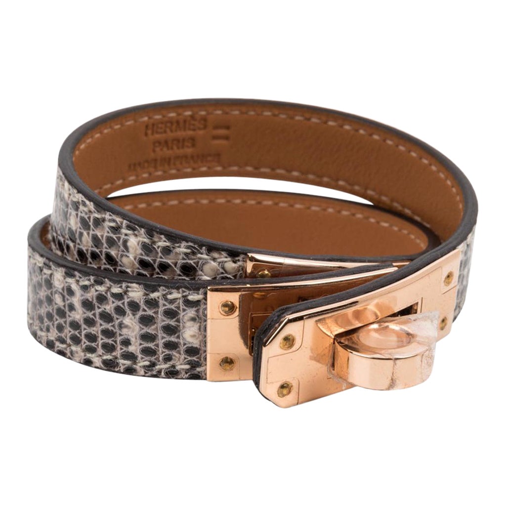 Hermes Kelly Double Tour Bracelet Ombre Lizard Rose Gold Hardware